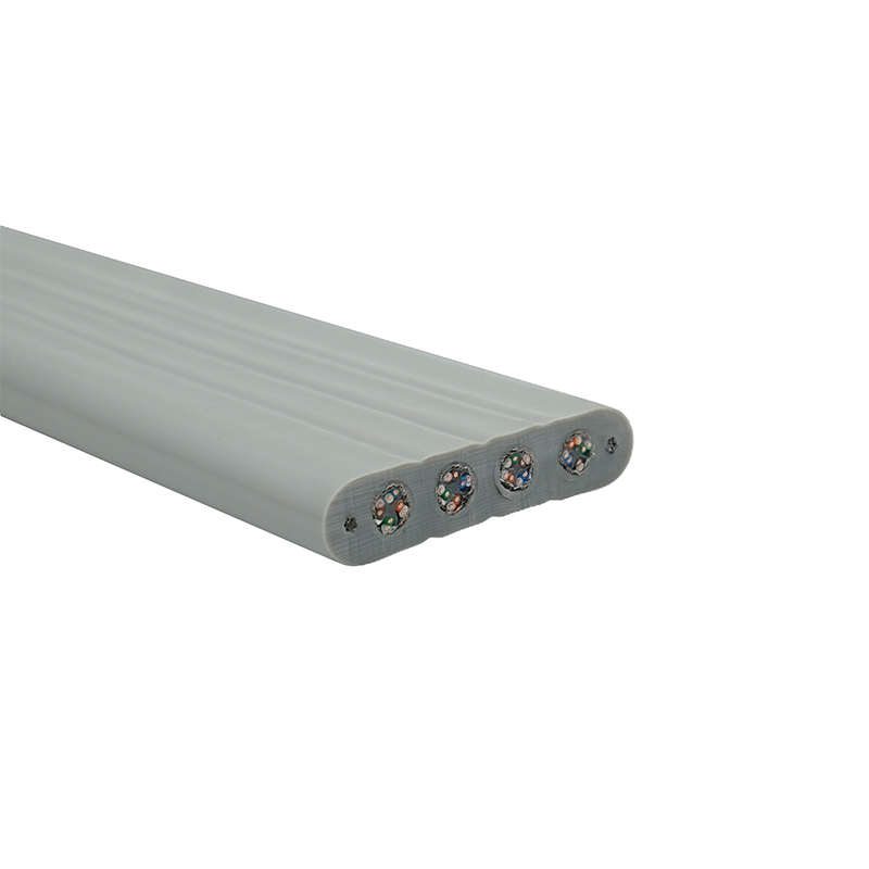 Plochý kabel výtahu s ocelovým drátem a 4 propojovacími kabely Cat6